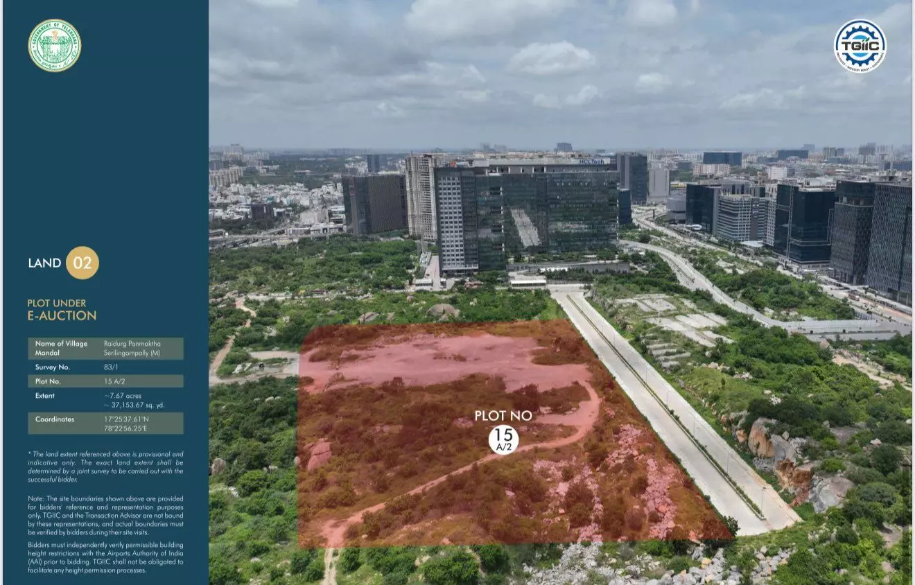 Rayadurgam Knowledge City: రాయదుర్గం నాలెడ్జి సిటీలో ఎకరా భూమి రూ.101 కోట్లకు వేలం! Rayadurgam Knowledge City: రాయదుర్గం నాలెడ్జి సిటీలో ఎకరా భూమి రూ.101 కోట్లకు వేలం!