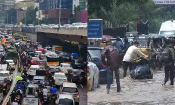 Heavy Traffic Jam in Hyderabad Hitech City: హైదరాబాద్ హైటెక్ సిటీ ప్రాంతంలో భారీ ట్రాఫిక్ జామ్: భారీ వర్షం కారణంగా వాహనదారుల అవస్థలు! Heavy Traffic Jam in Hyderabad Hitech City: హైదరాబాద్ హైటెక్ సిటీ ప్రాంతంలో భారీ ట్రాఫిక్ జామ్: భారీ వర్షం కారణంగా వాహనదారుల అవస్థలు!