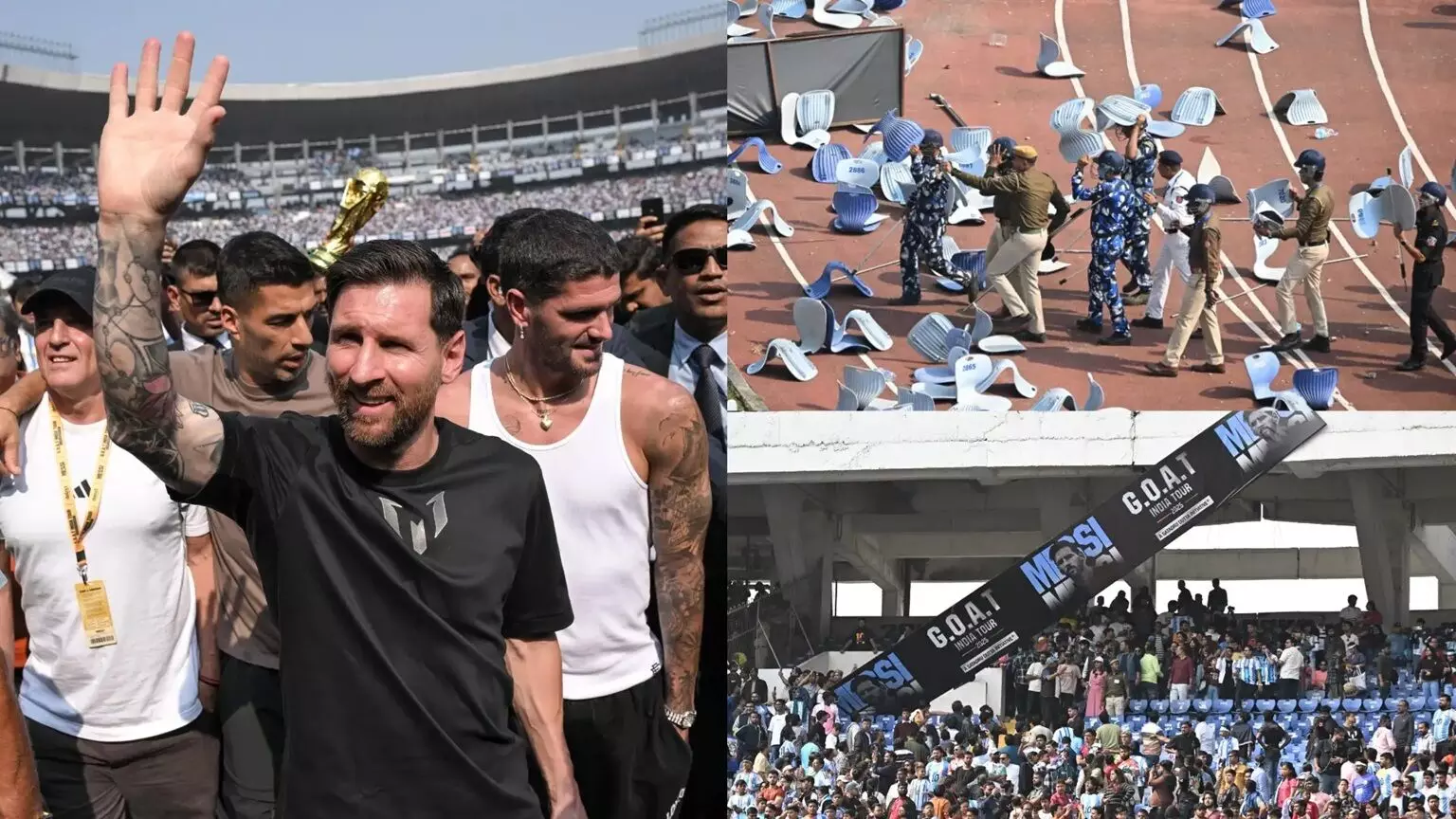Chaos During Messi’s Visit to Salt Lake Stadium: మెస్సి సాల్ట్ లేక్ స్టేడియం పర్యటనలో గందరగోళం.. అభిమానుల ఆగ్రహం Chaos During Messi’s Visit to Salt Lake Stadium: మెస్సి సాల్ట్ లేక్ స్టేడియం పర్యటనలో గందరగోళం.. అభిమానుల ఆగ్రహం