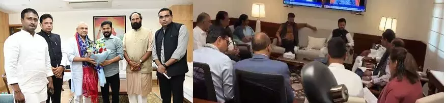 CM Revanth Reddy’s Delhi Visit: సీఎం రేవంత్రెడ్డి దిల్లీ సందర్శన: కేంద్ర మంత్రులతో ముఖాముఖి.. విమానాశ్రయాలు, రైల్వే ప్రాజెక్టులపై చర్చలు CM Revanth Reddy’s Delhi Visit: సీఎం రేవంత్రెడ్డి దిల్లీ సందర్శన: కేంద్ర మంత్రులతో ముఖాముఖి.. విమానాశ్రయాలు, రైల్వే ప్రాజెక్టులపై చర్చలు