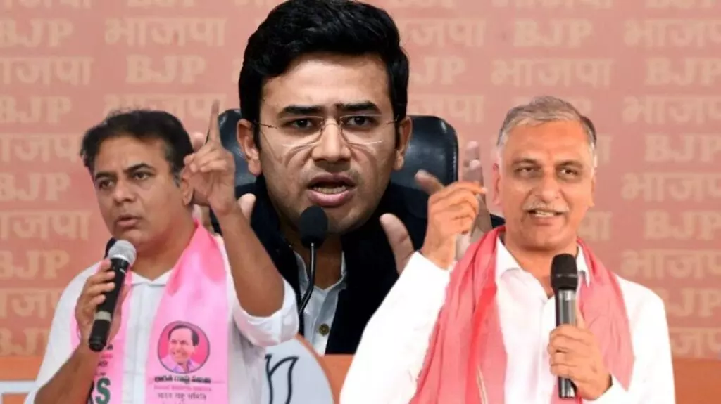 K. T. Rama Rao and T. Harish Rao: తేజస్వి సూర్య వ్యాఖ్యలు తెలంగాణ ఆత్మగౌరవాన్ని కించపరచాయి.. భాజపా ద్వేషం మరోసారి వెల్లువెత్తింది: కేటీఆర్, హరీశ్రావు K. T. Rama Rao and T. Harish Rao: తేజస్వి సూర్య వ్యాఖ్యలు తెలంగాణ ఆత్మగౌరవాన్ని కించపరచాయి.. భాజపా ద్వేషం మరోసారి వెల్లువెత్తింది: కేటీఆర్, హరీశ్రావు