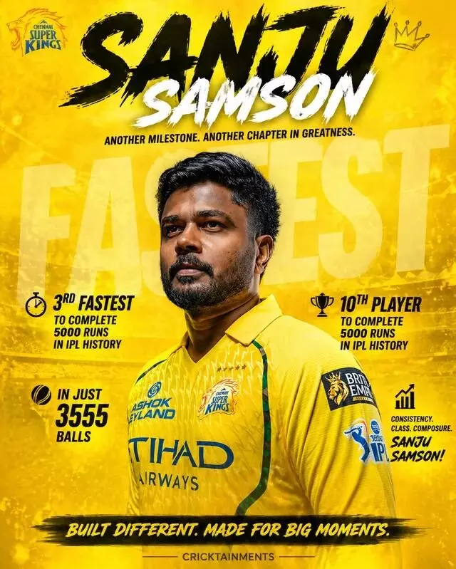 IPL 2026: ఐపీఎల్లో సంజు శాంసన్ సరికొత్త చరిత్ర.. అత్యంత వేగంగా 5 వేల పరుగుల క్లబ్ లోకి IPL 2026: ఐపీఎల్లో సంజు శాంసన్ సరికొత్త చరిత్ర.. అత్యంత వేగంగా 5 వేల పరుగుల క్లబ్ లోకి